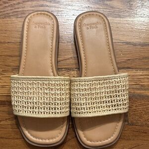 Abercrombie & Fitch Beige Woven Slide Sandals